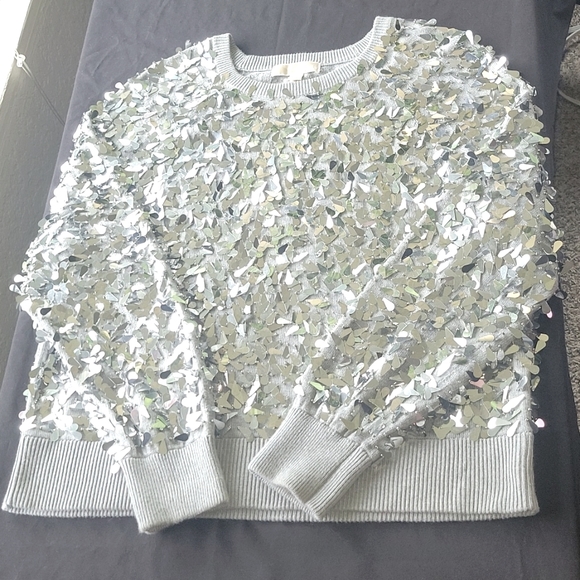 MICHAEL Michael Kors Sweaters - Michael Kors Silver Sequin Sweater Sz:L